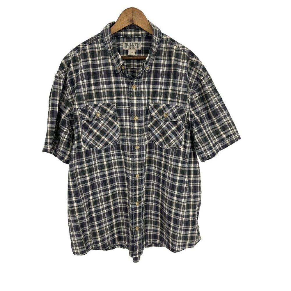 Duluth Trading Co Free Swingin' Chambray Short Sleeve Plaid Shirt Size 2XL
